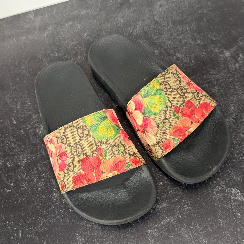 Gucci Black Floral Slides